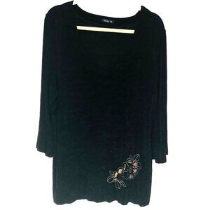 Vikki Vi Tunic Top Women 1X Black Floral‎ Travel Knit Minimalist Office Packable